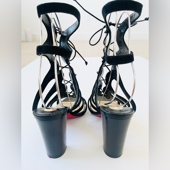 Christian Louboutin Black Suede Leather 85mm Amazoudur Gladiator Sandals EU 38.5 - Picture 8 of 10